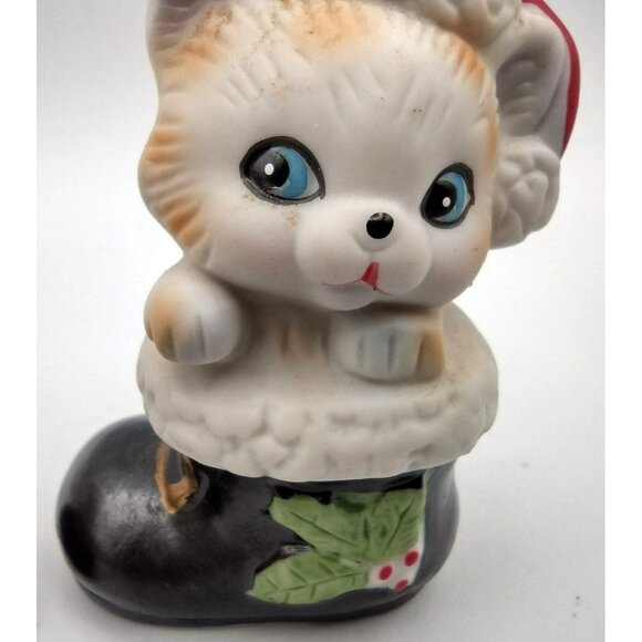 Christmas Animals Homco Ceramic Mouse Puppy Kitten Figures Santa Boots 1960s - Picture 11 of 16